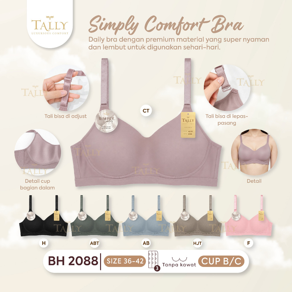 BYEOLSTORE_ID - BH TALLY 2088 SEAMLESS SLIPPERY MATERIAL SIZE 36-42 - TALALY BRA BH 2088 I CUP B/C |