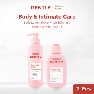 GENTLY Body & Intimate Care | pH Balanced Feminine Wash Fruit Series 100ml + Brightening Lotion 200gr | Feminine Wash Sabun Miss V | Body Lotion Mencerahkan | Untuk Kulit Sensitif