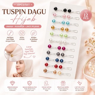 12Pcs/Set Tuspin Dagu Hijab GROSIR, Klip Jilbab Mutiara Turki Klip Dagu Mutiara