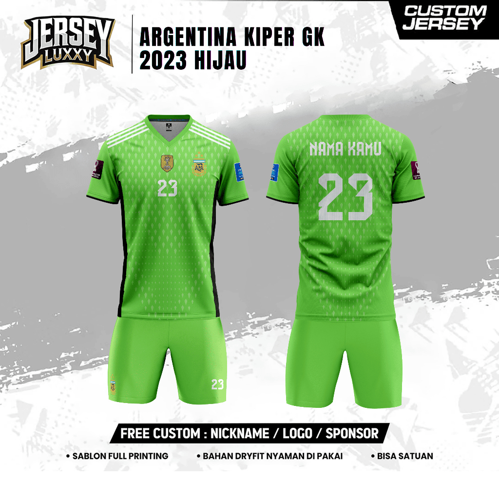 ARGENTINA GOALKEEPER JERSEY GK 2023 H1J4U สั้นฟรี CUSTOM NAME และหมายเลขสําหรับผู้ใหญ่และ CHILDREN