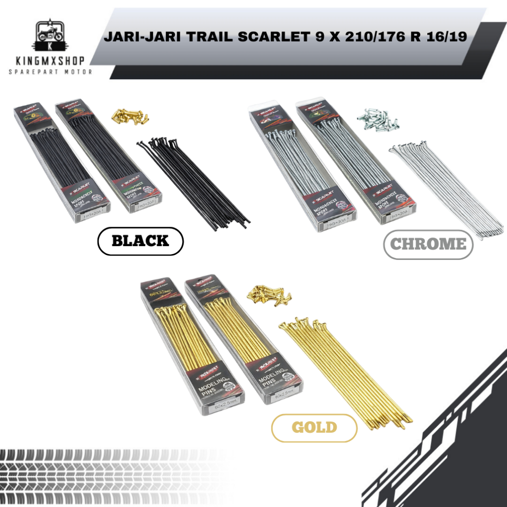 Trail Spokes Set Front & Rear Size 9 x 210 176 { R 16/19} " Original Scarlet "