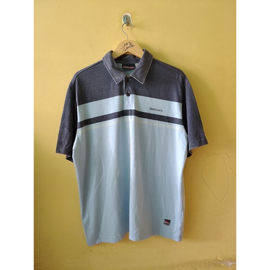KEMEJA (เสื้อเชิ้ตแบรนด์) Vintage Quiksilver Mens Blue Stripes 97s Sportswears Polo Shirts