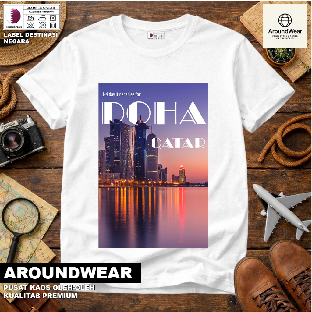 QATAR 23 SOUVENIR T-SHIRT WITH A COUNTRY TAG, QATAR COTTON 30S, PREMIUM GIFT SOUVENIR