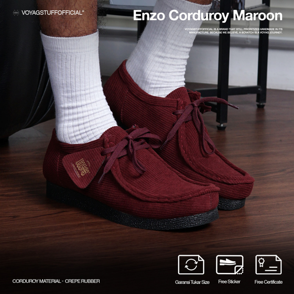 Voyagegstuffofficial - รองเท้า Enzo Corduroy Maroon - ผู้หญิง Chunky Wallabee