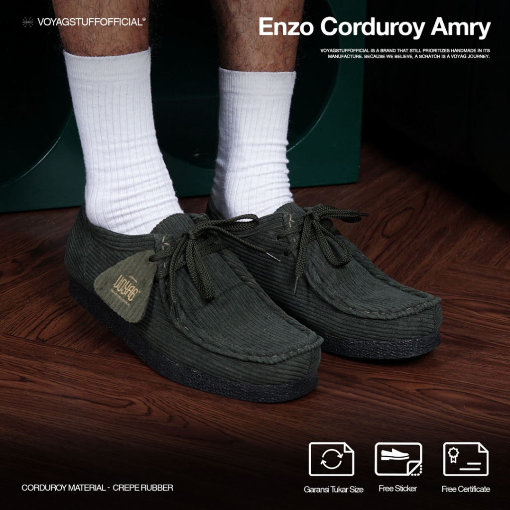 Voyagegstuffofficial - Enzo Corduroy Army - รองเท้าผู้ชาย Chunky Wallabee