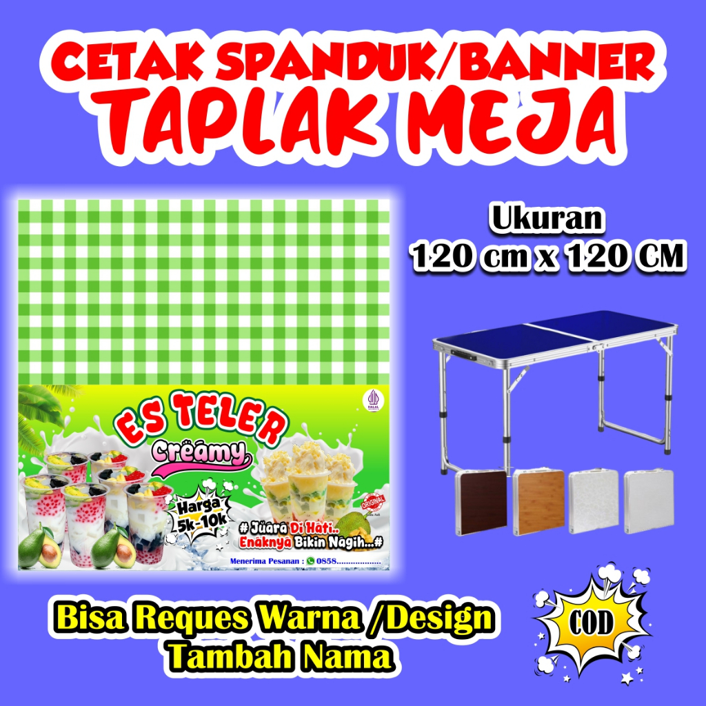 Es Teler Banner + ผ้าปูโต๊ะ ขนาด 120 ซม. x 120 ซม