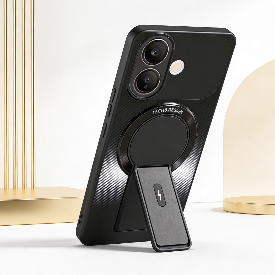 Vivo IQOO Z10R V60 Lite 4G/5G Case Softcase CARBON MAGNETIC KICKSTAND Casing Case Hp Vivo V60 Lite 4