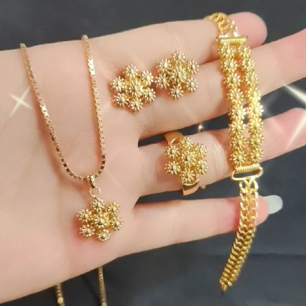 Xuping88 สร้อยคอและจี้ สร้อยข้อมือ แหวนและต่างหู Tanjung Motif ทอง 24k LM Bronze เลียนแบบ GP2