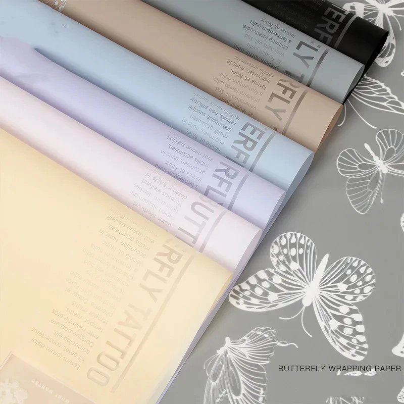 [ 5 แผ่น ] กระดาษห่อดอกไม้ Cellophane แทททูกันน้ํา Butterfly Motif BFO