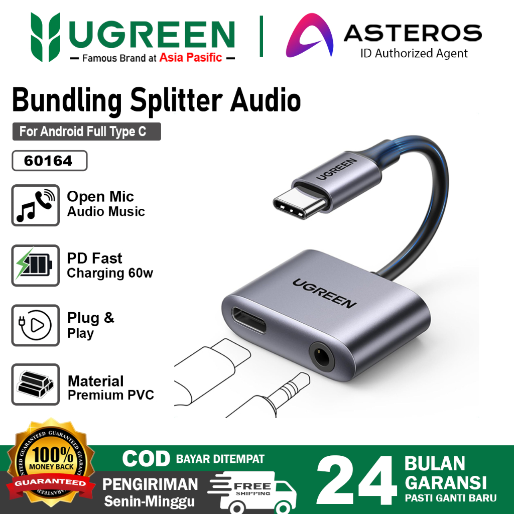 UGREEN Converter Splitter DAC USB Type C ถึง 3.5 มม.แจ็คเสียง + Type C ชาร์จการโทรเสียงเปิดไมค์ 6016