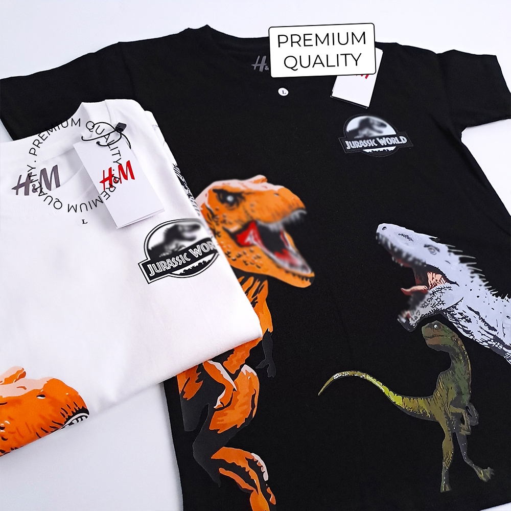 SUMMER KIDS Premium HNM JURASIC DINOSAURUS TREX เสื้อยืดสําหรับเด็กชายและเด็กหญิง 1-12 ปี