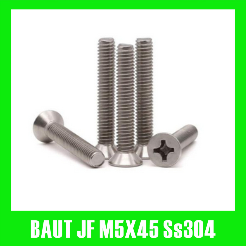 JF Bolt M5x45 หัวไขควงพร้อมสแตนเลสแบน SS 304 หัวแบน M5 x 45 มม.