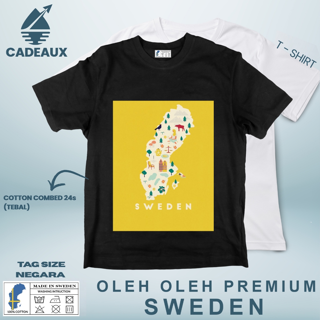 SWEDEN 27 SOUVENIR เสื้อยืด SWEDEN STATE TAG เสื้อยืดผ้าฝ้าย Combed 24s SOUVENIR ของขวัญพรีเมี่ยม