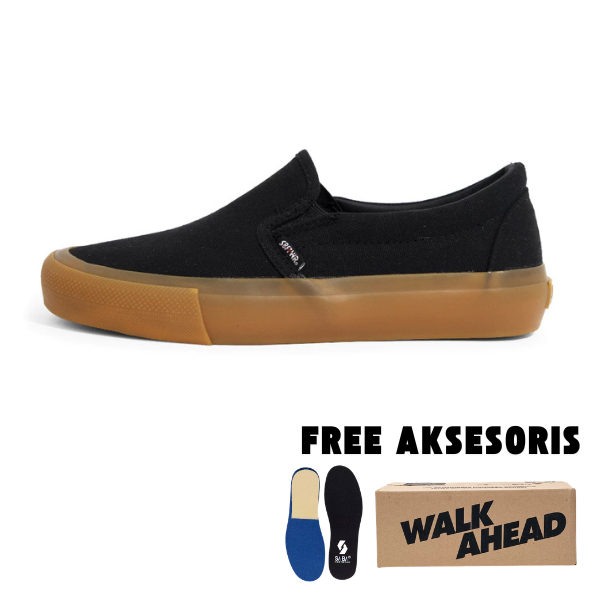 SABA Vintage Slip On All Black Gum - รองเท้าผ้าใบลําลองสําหรับบุรุษและสตรี | เรียบง่าย สะดวกสบาย & ทันสมัย VTG 04