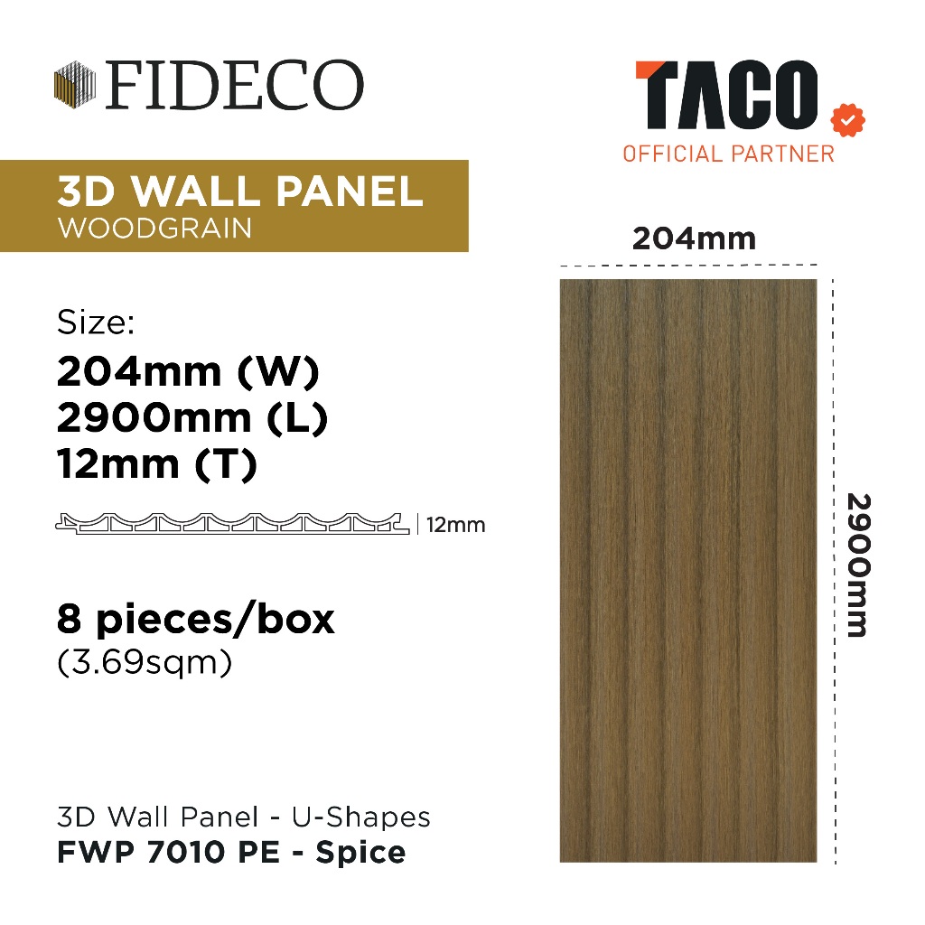 TACO FIDECO WPC 3D Wall Panel Mini Grooves Solid Motif ต่อ 1 แผ่น - FWP 7010 PE - Spice
