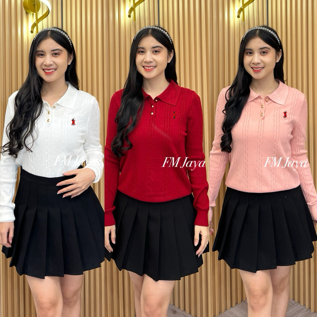 EMBROIDERED KNIT TOP 6385-1 || เสื้อโปโล PREMIUM KNIT || เสื้อ ELEGANT KNIT || เสื้อแขนยาว
