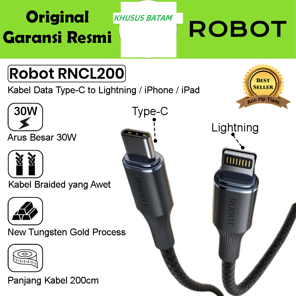 LAVA COLOR ROBOT RNCL100 RNCL200 30W 100CM TYPE C TO LIGHTNING iphone LENGTH 1M และ 2M