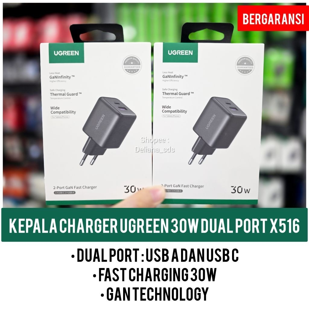 Ugreen 30W Dual Port X516 หัวชาร์จ 1 ปีการรับประกันอย่างเป็นทางการ Ugreen 30W Dual Port Charger Head