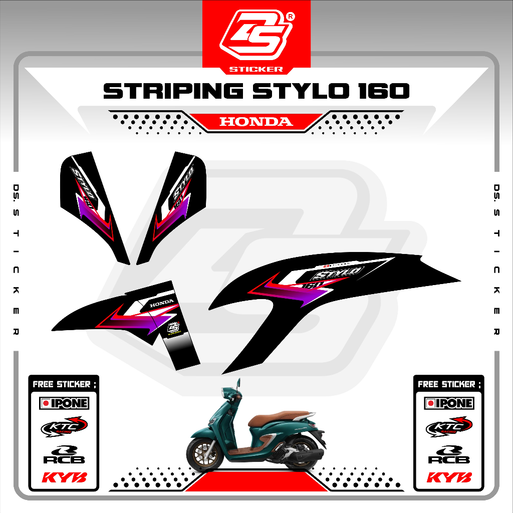 Stylo 160 สติ๊กเกอร์รูปลอก Striping Honda Stylo Black Variant DS-11 DS STICKER