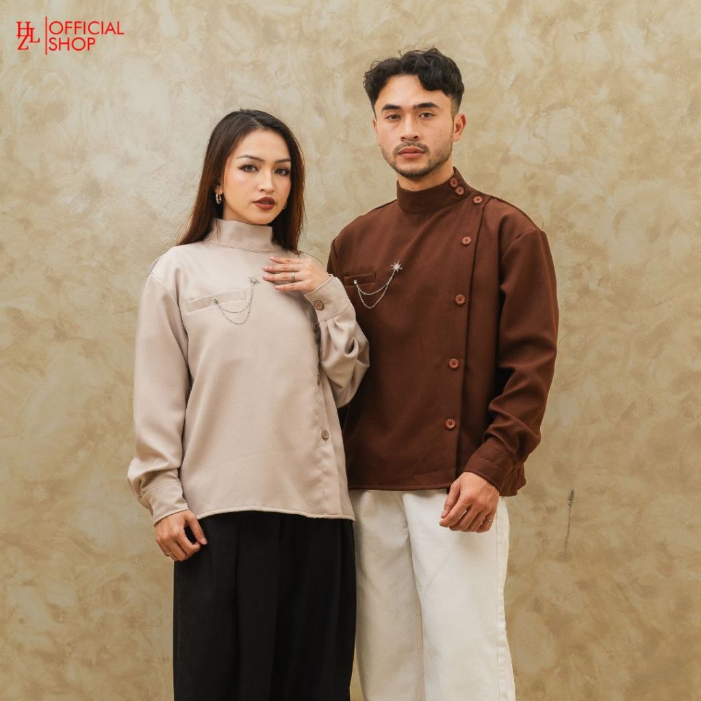 KEMEJA HZL – Modern Beskap Shirt High Neck Shirt Unisex Size M-XL (ผู้ชายและผู้หญิง) ราคา ถูกที่สุด ดีลบีเคเค รูปภาพหลัก