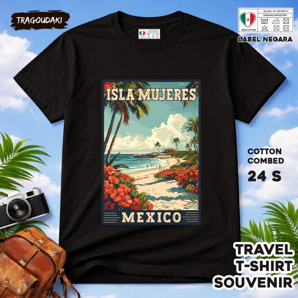 MEXICO ของที่ระลึก T-SHIRT MEXICO 2 Tag ของที่ระลึก เสื้อผ้าทําจากผ้าฝ้ายหวี 24s