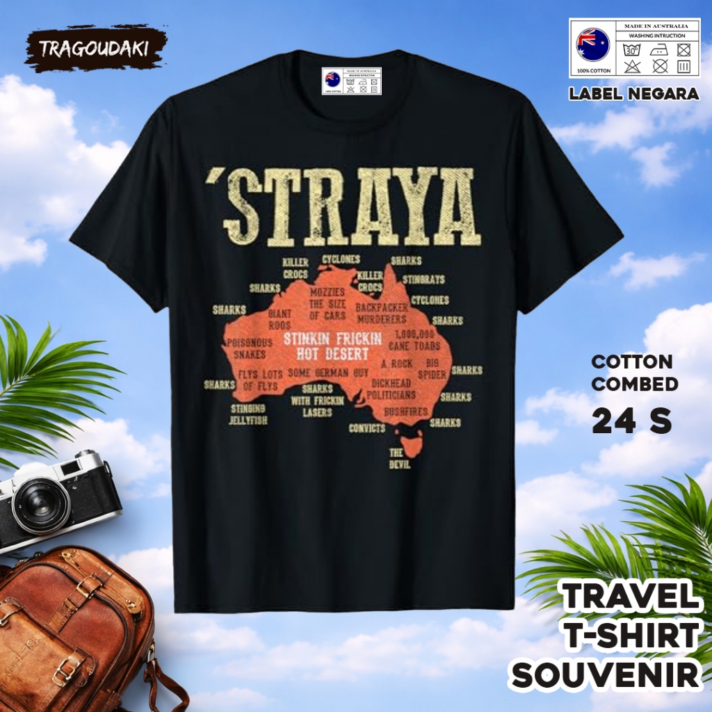 AUSTRALIA เสื้อยืดของที่ระลึก AUSTRALIA 25 Tag เสื้อผ้าของที่ระลึกทําจากผ้าฝ้ายหวี 24s