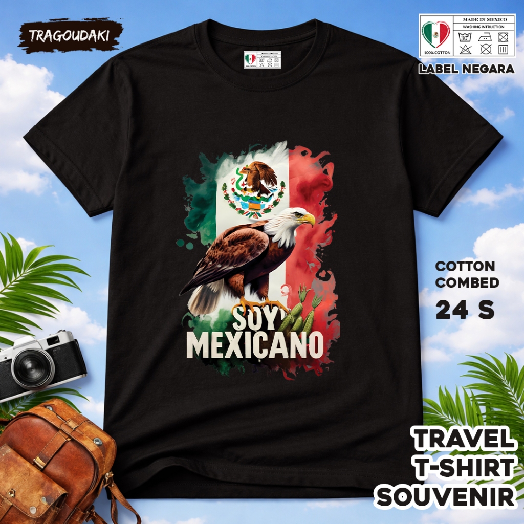 MEXICO ของที่ระลึก T-SHIRT MEXICO 19 ของที่ระลึก Tag เสื้อทําจากผ้าฝ้ายหวี 24s