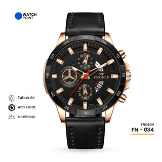 WATCHPOINT FN-034 | Jam Tangan Pria Sporty Kulit Original FNGEEN 5225 Fashion Anti Karat Analog Mewah  Kalender Stainless