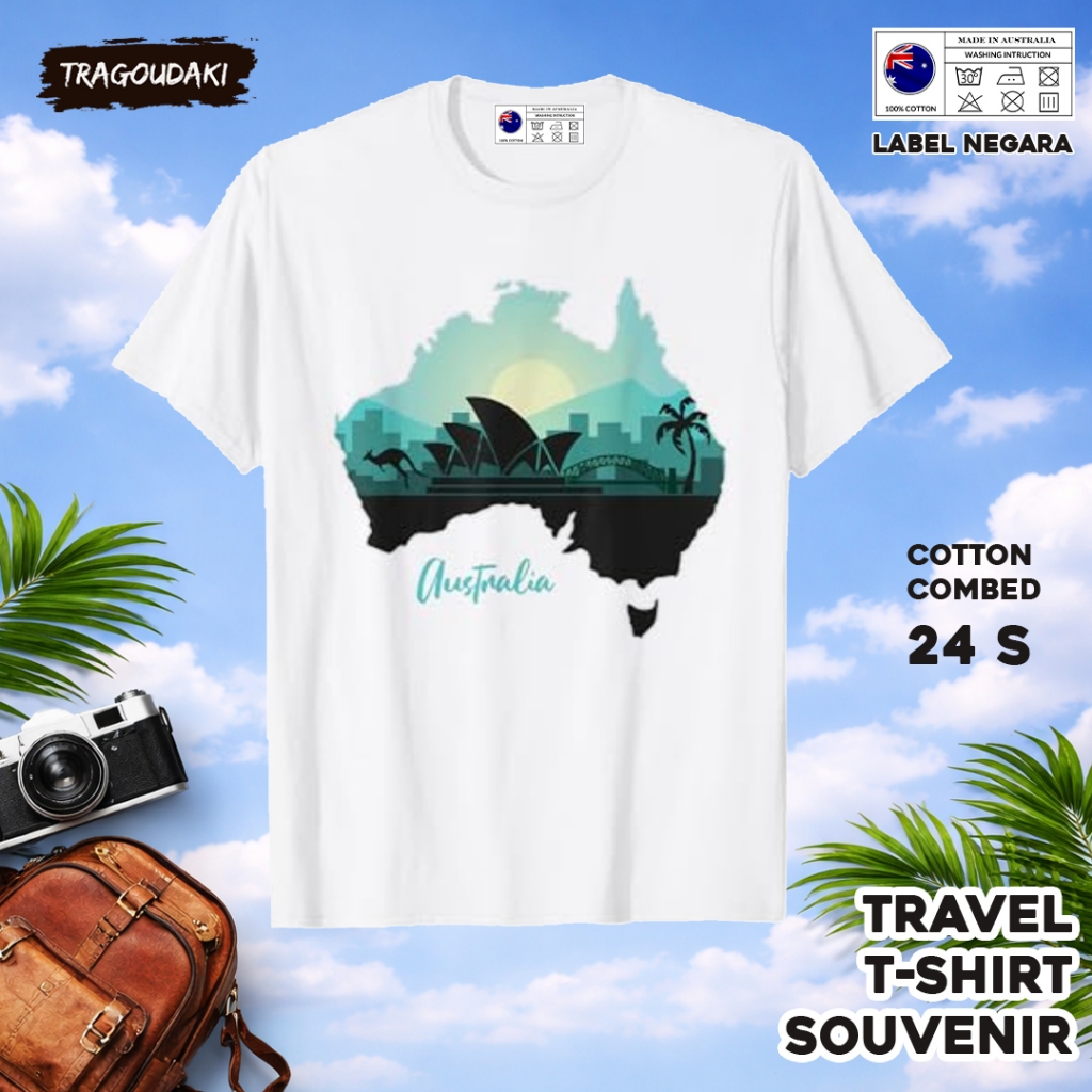 AUSTRALIA เสื้อยืดของที่ระลึก AUSTRALIA 60 Tag เสื้อผ้าของที่ระลึกทําจากผ้าฝ้ายหวี 24s