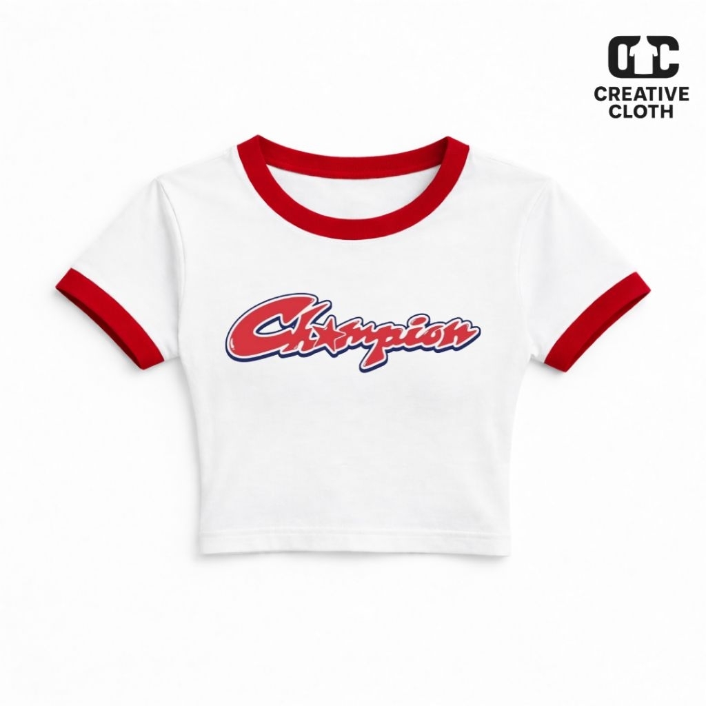 MERAH CHAMPION Y2K RED RIB CROP TOP | เสื้อครอปสายฝอ | เสื้อครอปสีดํา | เสื้อครอปสีขาว | ครอบตัด Y2K
