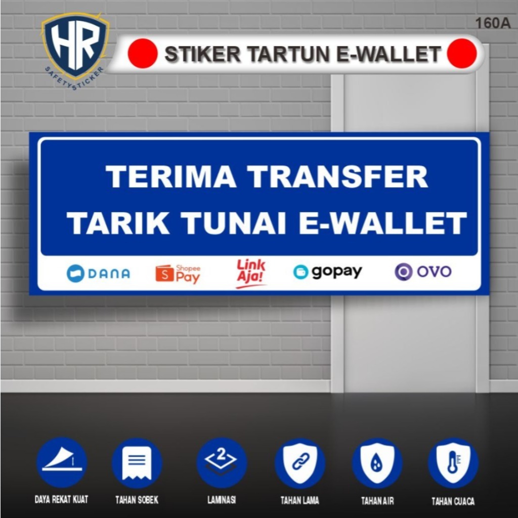 สติ๊กเกอร์ดึง Cash & E-Wallet – QRIS Dana OVO Gopay ShopeePay Transfer Bank สติ๊กเกอร์แคชเชียร์กันน้