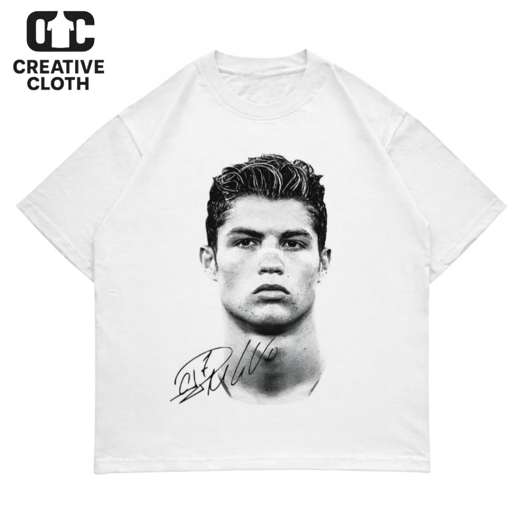CRISTIANO RONALDO CR7 GRUNGE FACE Y2K เสื้อยืด OVERSIZE | เสื้อยืด OVERSIZE WHITE STYLE Y2K VINTAGE 