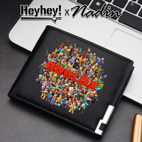 Roblox กระเป๋าสตางค์พับหนังสําหรับเด็ก 12x10x1.5 ซม. 2 ช่อง 4 การ์ดสีดํา
