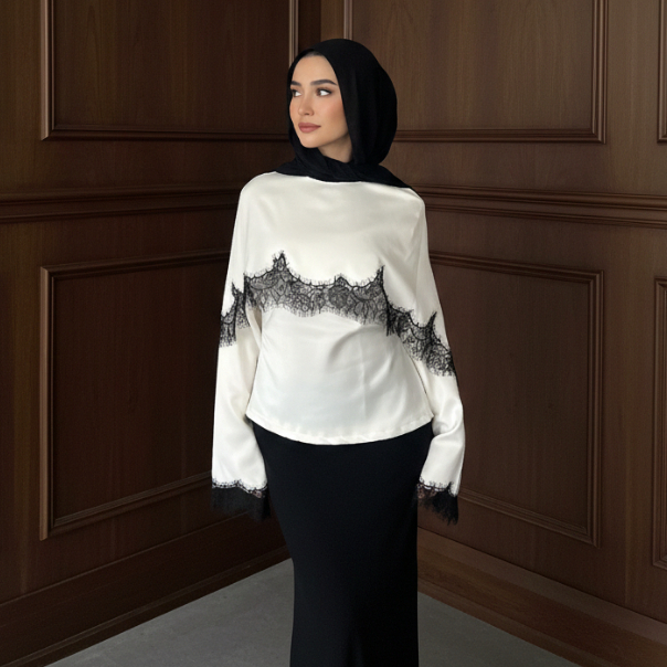 SELINA TOP LACE SILK BLOUSE TOP WITH BEAUTIFUL LACE