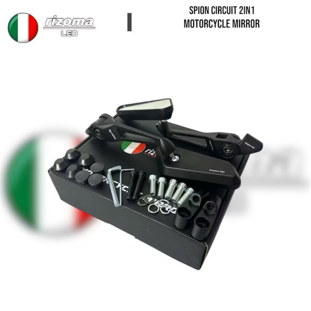 RIZO-MABOY 2IN1 CNC กระจกสีขาว CIRCUIT MIRROR UNIVERSAL SIDE MIRROR สําหรับรถจักรยานยนต์ทั้งหมด TYPE