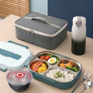 Lunch box kotak makan Set  stainless 304 sekat 4/5 1500ml anti tumpah  sendok garpu kotak bekal