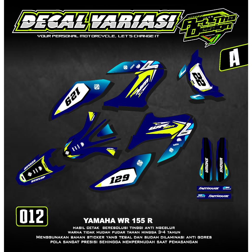 สติ๊กเกอร์ DECAL แบบเต็มตัว WR 155 R - สติ๊กเกอร์ DECAL ทนทาน ติดตั้งง่าย ชื่อที่ปรับแต่งได้/เบอร์ 0