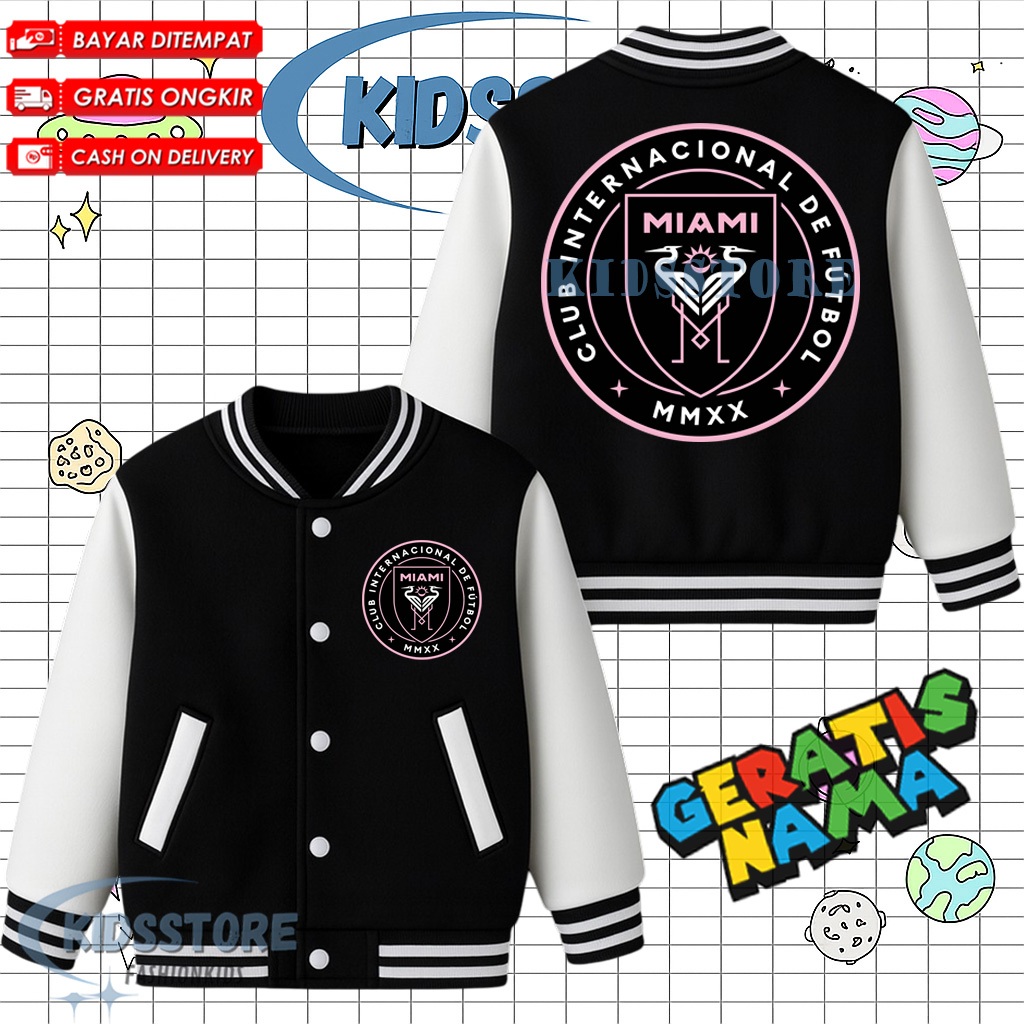 Inter Miami Kids Varsity Jacket - Inter Miami Unisex Varsity Jacket สําหรับเด็กชายและเด็กหญิงฟรี NAM