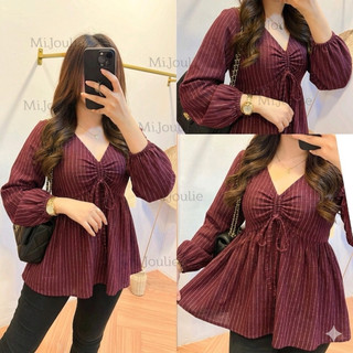 Baju Atasan Blouse Semiwoll Wanita Terbaru Kekinian Korean Style Lengan Panjang