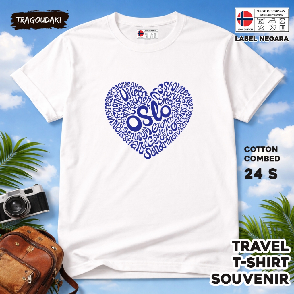 NORWAY เสื้อยืดของที่ระลึก NORWAY 14 Tag เสื้อผ้าของที่ระลึกทําจากผ้าฝ้ายหวี 24 วินาที