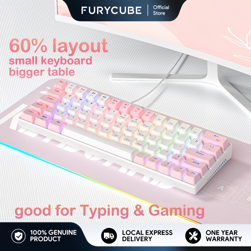 ZINFRIEND KA646 คีย์บอร์ดแบบกลไก RGB Backlit สีดําสีขาว 60% Blue Red Switch คีย์บอร์ดเกม