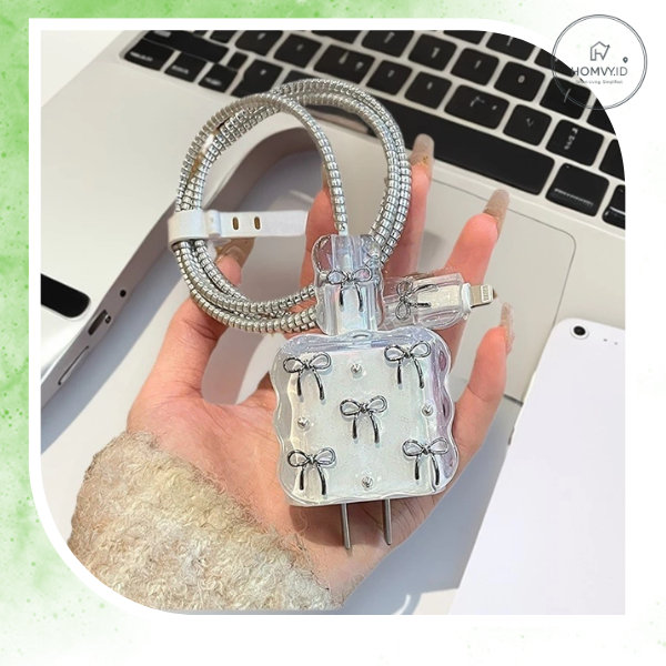 AS05 Charger Protector 18W/20W Coquette Case Cable Ribbon Flower Bear Motif