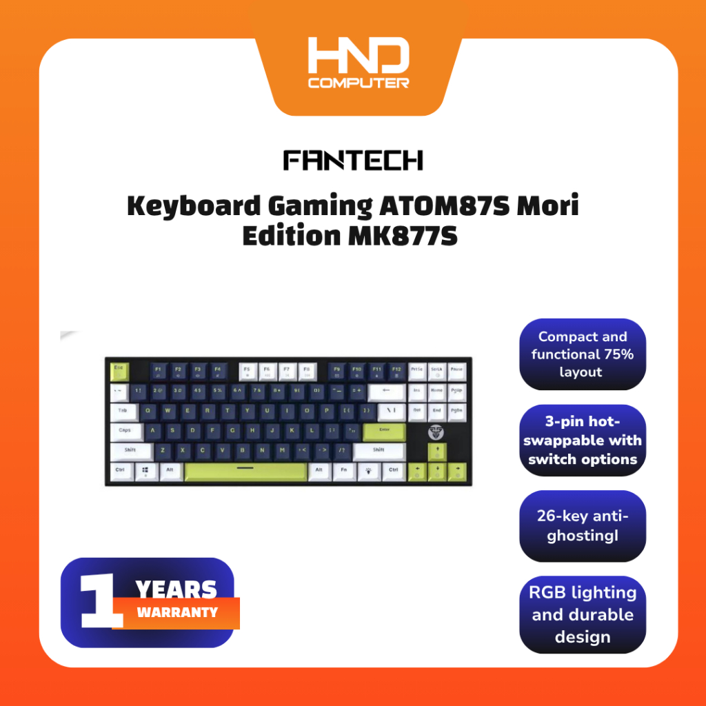 คีย์บอร์ด Fantech ATOM 877S Blue White Red & Blue Switch