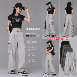 Celana Cargo Wanita Wanita Highwaist Loose Pants Korean Stail Out Door