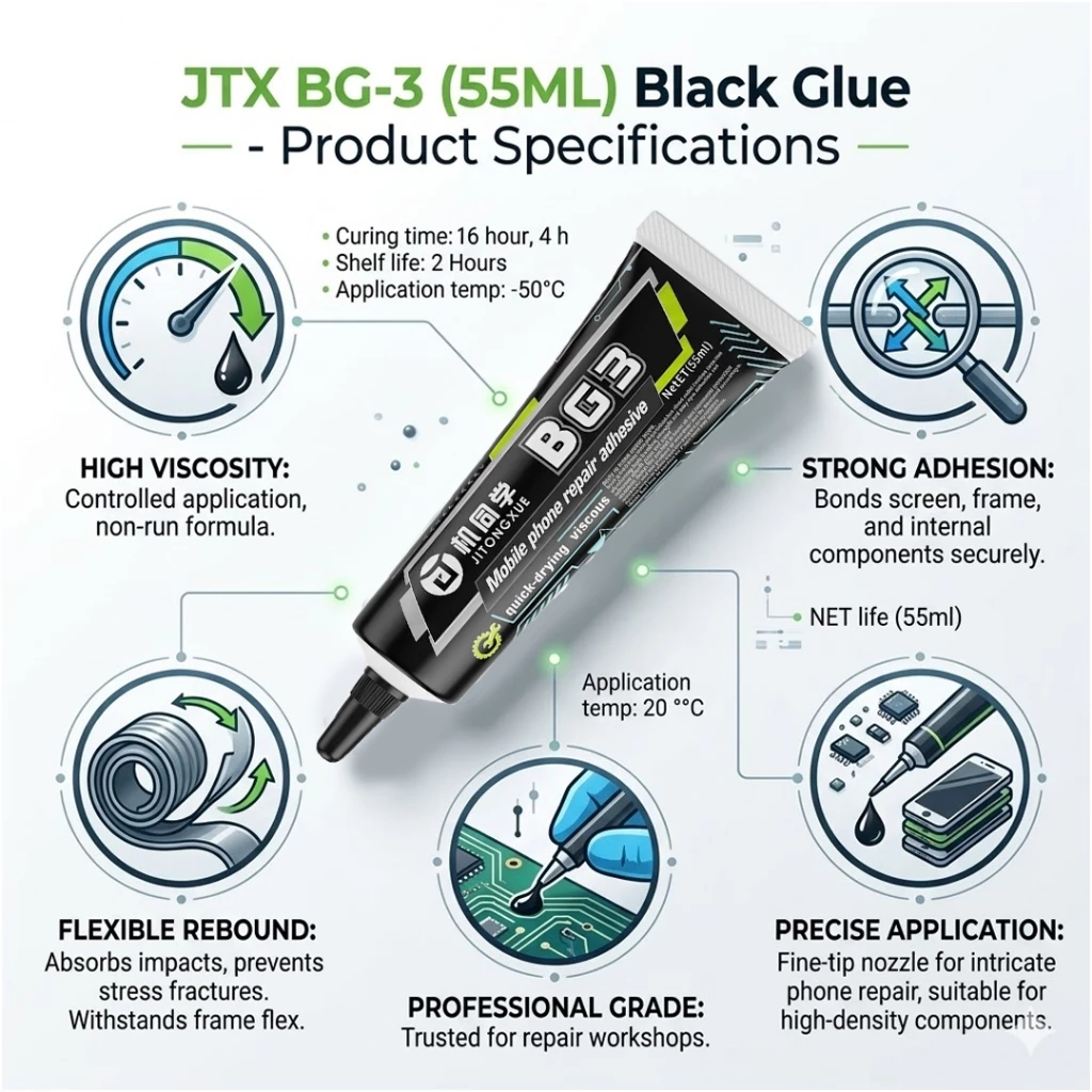 JITONGXUE BG-3 ADHESIVE PRECISION MULTIPURPOSE JELLY GLUE BLACK TRANSPARENT thumbnail 3