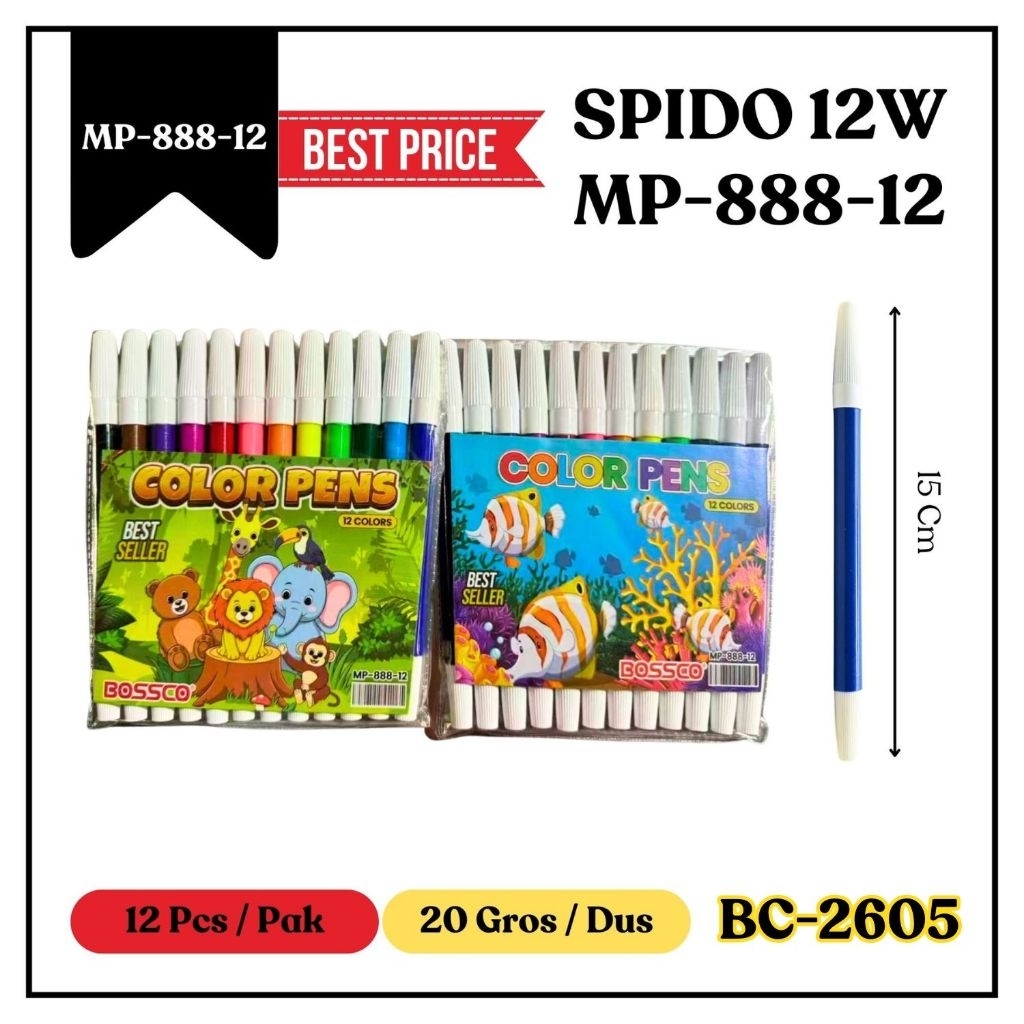 WHOLESALE 1 GROSS (12 ชุด) 12 LARGE COLOR MARKERS 888 BOSSCO ex SnWmaN