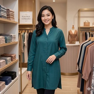 Styves Tunik Polos bahan Rayon Kerah V