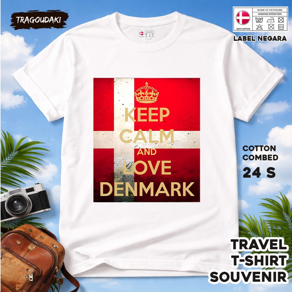 DENMARK ของที่ระลึก T-SHIRT DENMARK 35 Tag ของที่ระลึก เสื้อผ้าทําจากผ้าฝ้ายหวี 24s