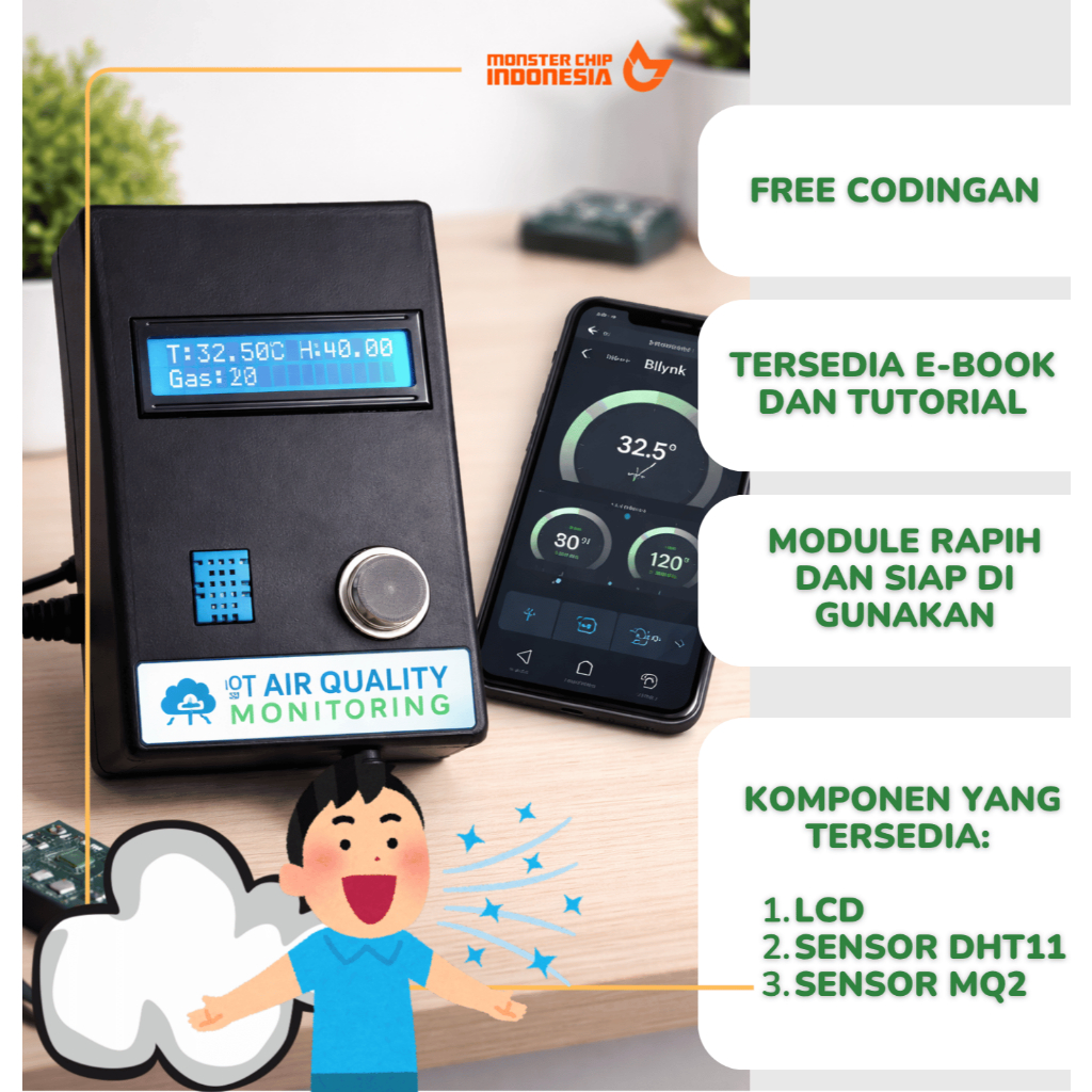KIT IoT การตรวจสอบคุณภาพอากาศ ESP32 Blynk | DHT11 MQ2 LCD | อากาศการตรวจสอบอัจฉริยะ