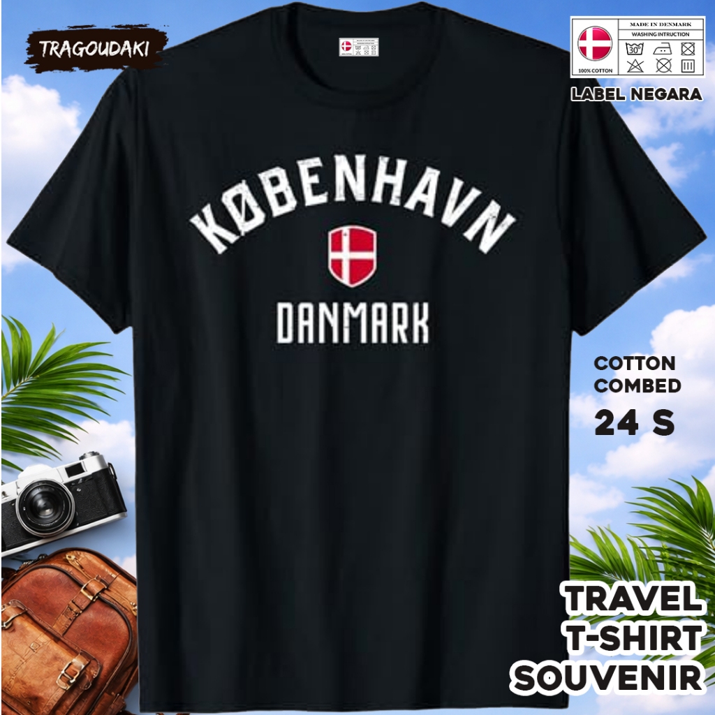 DENMARK ของที่ระลึก T-SHIRT DENMARK 4 Tag ของที่ระลึก เสื้อผ้าทําจากผ้าฝ้ายหวี 24s